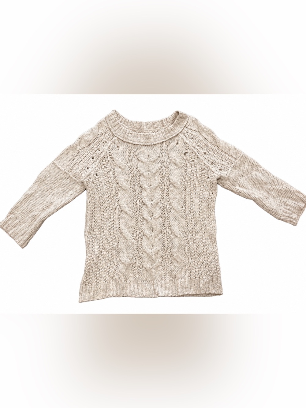 LOFT Cream Cable Knit Raglan Sweater – Chunky Textured Pullover